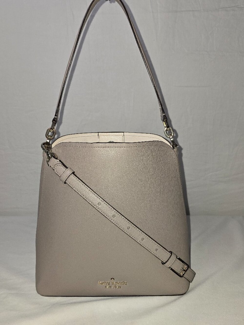 Kate Spade Darcy Gray Leather Convertible Bucket Handbag / Shoulder Bag WKR00529